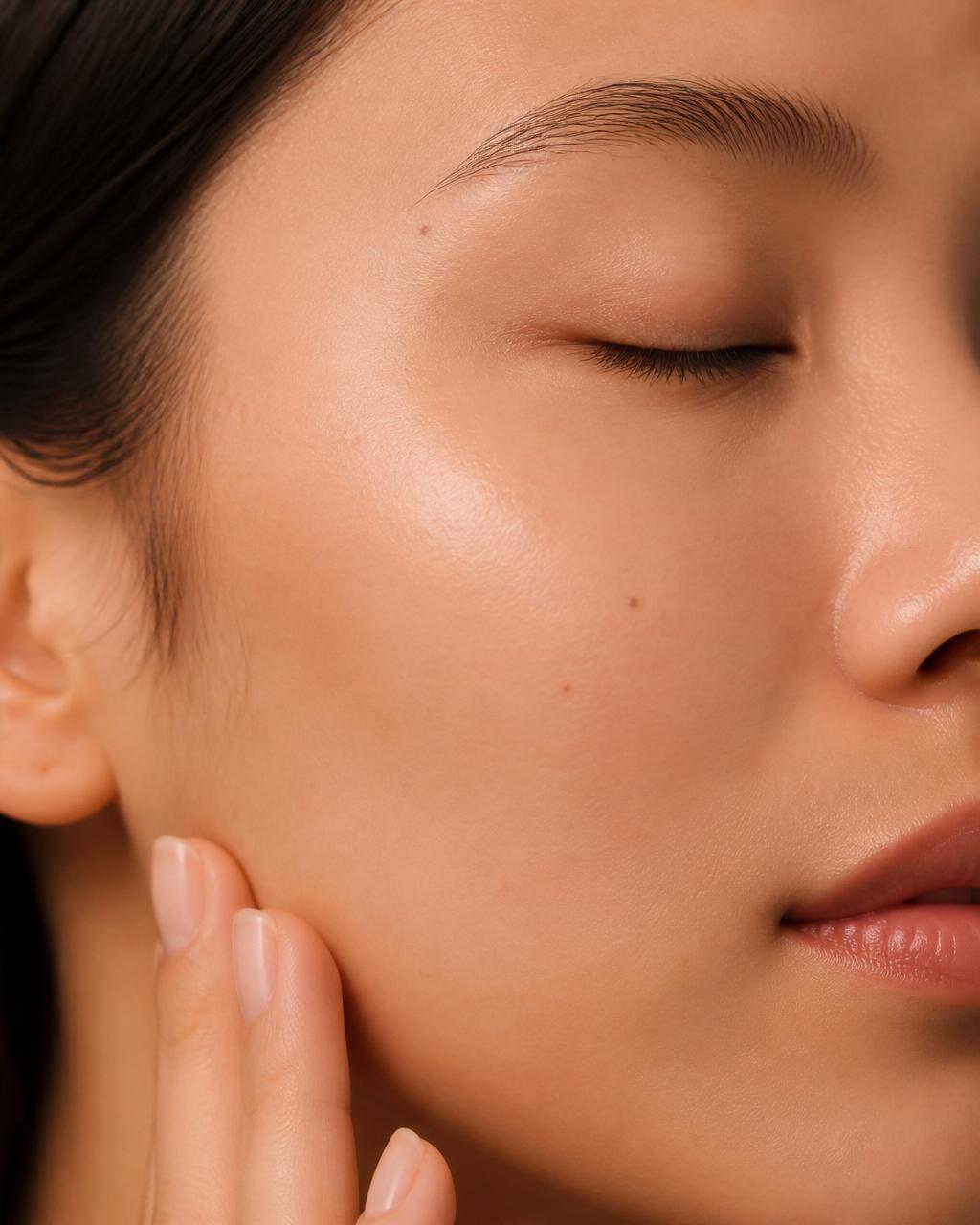 Close-up editorial photograph representing clear, healthy skin